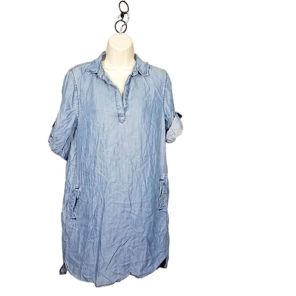 Velvet Heart Chambray Tunic Shirt Tencel Pull On Dress Pockets Size S